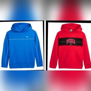 2 PUMA Youth Tech Fleece Hoodie blue and red size L  14/16
